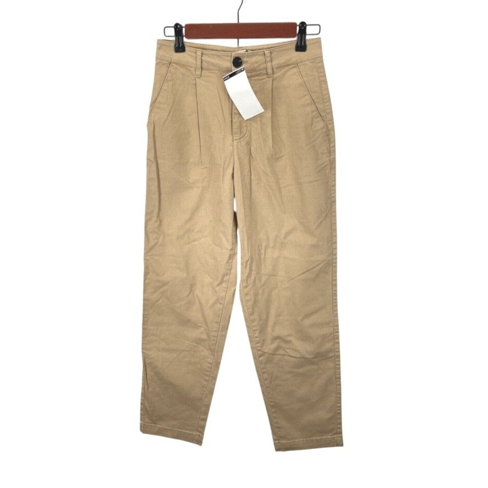 Mango Chino Tapered Ankle Pants Womens 2 Beige Minimalist Workwear Tailored NWT